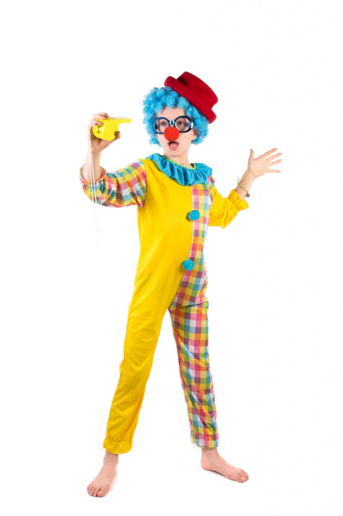 Clown combinaison jaune à carreaux La cabine à costumes