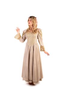 médiéval ; princesse ; robe ; beige ; or ; couronne ; histoire ; femme ; S ; M ; L
