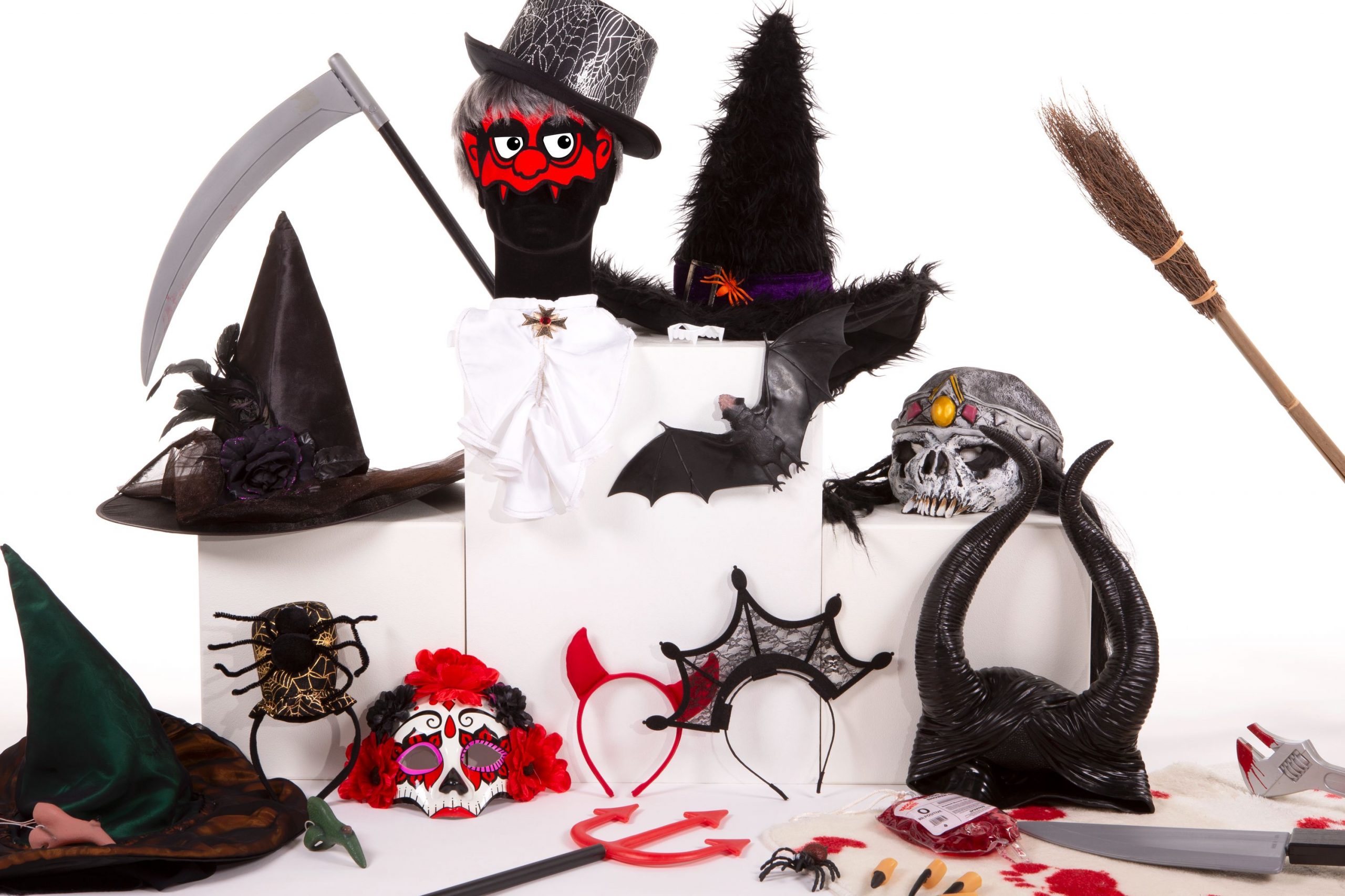Kit De 30 Accessoires Photomaton Halloween - Citrouilles, Chauves-souris, Chapeaux Sorcière - Avec Bâtons, Pour Fête Déguisée
